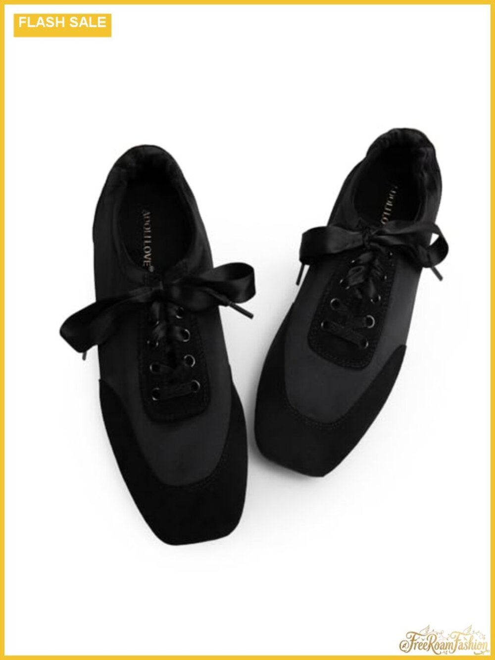 Square Toe Lace Up Flats Sneakers Lightweight Walking Shoes
